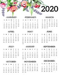 Free Printable 2020 Calendar Yearly E Page Floral Free Blank Printable Calendar 2020 Printable Yearly Calendar Calendar Printables Printable Calendar Template