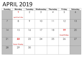 April 2019 Calendar With Holidays Us Holiday Calendar Holiday Calendar Printable Us Holiday Calendar