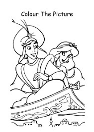 Aladdin, princess jasmine, jafar, dalia, genie, abu and others. Aladdin And Princess Jasmine On Flying Carpet From Aladdin Coloring Pages Worksheets For Kindergarten Preschool First Grade Art And Craft Worksheets Schoolmykids Com
