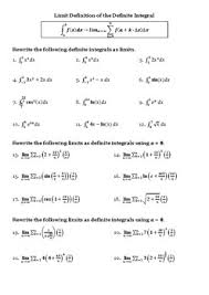 Work the following on notebook paper. Limit Definition Of Definite Integral Worksheet Calculus Editable