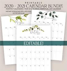 Editable Printable 2020 2021 2022 Calendar Bundle With Etsy In 2020 Printable Wall Calendar Calendar Perpetual Birthday Calendar