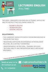 Find your perfect role today. Lecturers English Job Vacancy At Career Builders Pvt Ltd Jobvacancies Lk