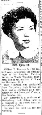 Patricia Timmons and Waldo Hartman Engagement 28 Dec 1959