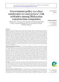 Get more information about malaysia at straitstimes.com. Pdf Government Policy As A Key Moderator To Contractors Risk Attitudes Among Malaysian Construction Companies