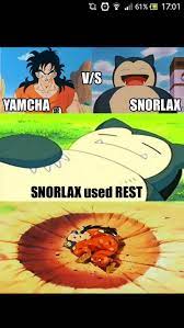 Dragonball figures is the home for dragon ball figures, toys, gashapons, collectibles, and figuarts discussion. Dragon Ball Z Meme On Twitter Yamcha Vs Snorlax Http T Co Twgpacw8cl