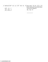 In this polynomials worksheet, 9th graders solve and complete 22 various types of polynomials by adding and subtracting. Subtracting Polynomials Worksheet
