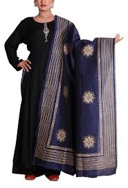 Navy Blue Gold Block Printed Dupatta Dimension L 96 Inches W 46 Inches Color Navy Blue Golden Material Poly Silk Finis Block Print Blue Block Blue Gold