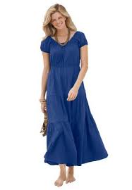 Woman Within Plus Size Petite Dress In Maxi Length Peasant Style 39 99 44 99 Plus Size Petite Dresses Plus Size Dresses Modest Dresses