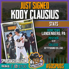 🚨 SPUDS SIGNING ALERT! 🚨 Head Coach James Batton announced today that the  Spuds have signed 1B/OF Kody Clausius (@kodyc17) for the 2024 season! Kody  is from Landenberg, PA and attends Gettysburg