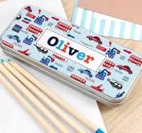 Personalised Kids Patterned Silver Pencil Case Tin