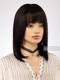 Buy Natural Black Wig With Bangs Real Hair Wig Straight Long Bob Wig Human  Hair Wig With Bangs Online in India