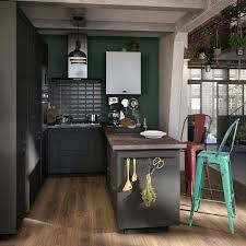 Grande Cuisine Familiale Noire Et Plan De Travail Sur Mesure Leroy Merlin Remodelage Petite Cuisine Cuisine Style Industriel Cuisine Noire