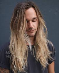 Long Black And Blonde Hair Men Dark To Light Blonde Ombre Effect Medium Length Hairstyles For Men Black Shirt Grey Backgroun Long Hair Styles Men Long Hair Styles Cool Hairstyles For Men