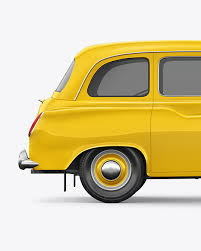 Download Retro Cab Car Mockup Side View In Vehicle Mockups On Yellow Images Object Mockups PSD Mockup Templates