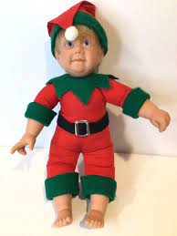 Pat Secrist 1997 Baby Doll Boy Christmas Elf Blonde Hair Blue Eyes Shelf Elf  | eBay