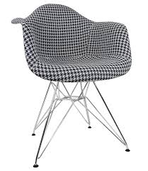 Popfurniture bietet designer esszimmerstühle in vielen farben an. Houndstooth Pattern Woven Fabric Upholstered White Eames Style Accent Arm Chair