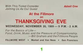 A look back at the rolling stones 1969 thanksgiving concerts at madison square garden in new york in honor of their 50th anniversary. Thanksgiving Eve Vintage Concert Vintage Ticket From Fillmore West Nov 26 1969 At Wolfgang S