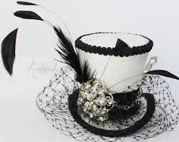 Black And White Striped Top Hat White Mini Top Hat Wedding Top Hat Mini Hats Tea Party Hat Mad Hatter Hat White And Black Top Hat Women Mini Top Hat Women Fascinator Tea Hats Wedding Top Hat