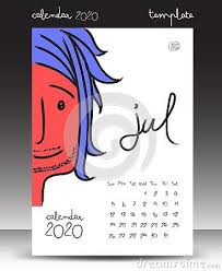 Calendar For 2020 Lettering Calendar July 2020 Template Hand Drawn Cartoon Vector Illustration Cartoons Vector Creative Calendar How To Draw Hands