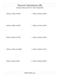 The Calculating The Percent Value Of Whole Number Amounts And Multiples Of 5 Percents B Math Worksheet From Th Math Worksheets Free Math Worksheets Free Math
