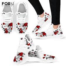 If you don't like to wear floral patterns close to your face, sport them on shoes. Forudesigns Red Rose Floral Pattern Women Shoes Casual Flats Shoes For Woman White Vintage Print Lace Up Ladies Sneakers Comfort Women S Flats Aliexpress