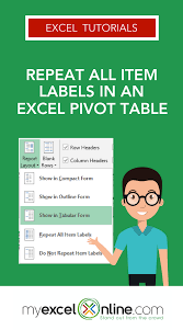 Repeat All Item Labels In An Excel Pivot Table Myexcelonline Microsoft Excel Tutorial Excel Budget Spreadsheet Excel