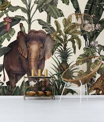 They can bring sunshine and warmth into a room with no windows or help stave off the winter blues. Cream Green Tropical Elephant Wallpaper Mural Feathr Wallpapers