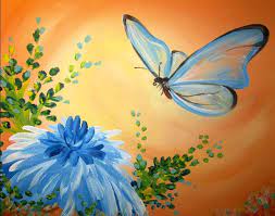 Butterfly paint insect butterflies flowers flower nature insects macro beautiful animal summer high definition pictures creative picture monarch wings exquisite pictures practical picture specimens printing application wing high definition picture green painting orange colorful behind flower petals. Blue Butterfly Blossom Painting Butterfly Painting Wine And Canvas