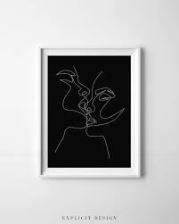 Couple Kiss Printable One Line Drawing Print Black Etsy Drawing Prints Line Drawing Artwork