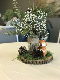 Woodland Themed Centerpiece Baby Shower Woodland Theme Woodland Baby Shower Decorations Rustic Baby Shower