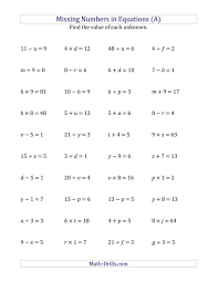 Worksheets cover the following algebra topics: Missing Numbers In Equations Variables All Operations Range Math Worksheets With Algebra 692 896 Picture Jaimie Bleck