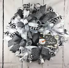 Black And White Deco Mesh Christmas Wreath Christmas Wreath Winter Wreath Black And White Wreath Deco Mesh Wreath Snowman Wreath Holiday Decorative Mesh Wreaths Christmas Wreaths Deco Mesh Wreaths