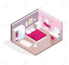 Watch an isometric bedroom be draw frame by frame pixel by pixel.edit:the couch folds out into a bed and the room really did just have that in it. Interior Isometric View For Young Women Or Teen Girl Modern Realistic Pink Bedroom Design Vector Illustration Royalty Free Cliparts Vectors And Stock Illustration Image 90799199