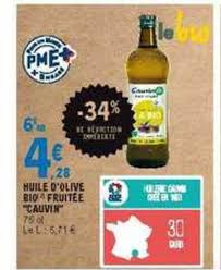 Offre Huile D Olive Bio Fruitee Cauvin 34 De Reduction Immediate Chez E Leclerc