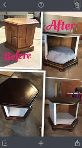 Shabby chic, pet bed, nightstand, dog bed, cat bed, farmhouse, end table, upcycled furniture, side table, dog house, cat cave, cat house. Revamped Dog Bed From Old End Table Dog House Bed Diy Pet Bed Diy Dog Bed