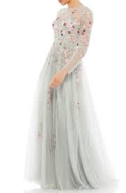 Get the best deals on mac duggal formal dresses for women when you shop the largest online selection at ebay.com. Mac Duggal Floral Embroidered Long Sleeve A Line Gown In Platinum Multi Modesens