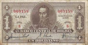 El código de boliviano es bob. Banknote 1 Boliviano Bolivia Law Of 20 7 1928 Printer W S Second Issue Wor P 128a 1