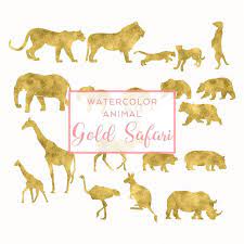 Gold Safari Animal Silhouette Digital Download Watercolor Etsy Animal Silhouette Silhouette Clip Art Safari Animals