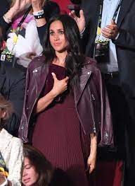 Popsugar Coloured Leather Jacket Meghan Markle Outfits Maroon Leather Jacket