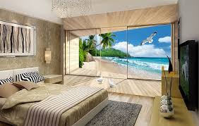 Des papiers peints qui permettent d'élargir et d'ouvrir les intérieurs sur un horizon trompeur et amusant souvent narratif : Decoration Murale Papier Peint Photo Personnalise Poster Trompe L Åil 3d Baie Vitree Terrasse En Bois Plage Privee Atelier Wybo Papier Peint Papier Peint Photo Terrasse Bois