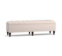 It has tufted seat cushions with upholstery that is pleasing to the eye. Lorraine Tufted Upholstered King Storage Bench Pottery Barn