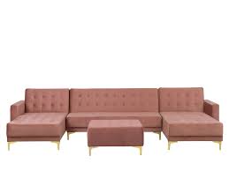 Schlafsofa U Formig Samtstoff Rosa Mit Ottomane Nils