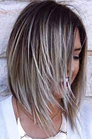 Straight Asymmetrical Silver Blonde Highlighted Bob Hair Styles Edgy Bob Haircuts Haircuts For Fine Hair