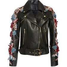 Elie Saab Embellished Leather Jacket 6 215 Chf Liked On Polyvore Featuring Outerwear Jackets Embroidered Leather Jacket Embellished Jacket Leather Jacket