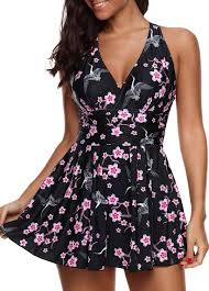 Strappy Back V Neck Printed Swimdress And Shorts Liligal Com Usd 31 00 Liligal Swimwear Swim Dress Plus Size Swimwear Fashion