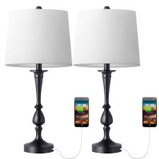 High for reading, dimmer for relaxing. Amazon Com Oneach Usb Table Lamp Set Of 2 Modern Bedside Desk Lamps For Bedroom Living Room Office 25 Black Nightstand Lamp Home Improvement