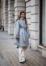 Bettina Looney Is Seen Wearing Grey Belted Coat Flared Pants Outside Fashion London Fashion Week Coat