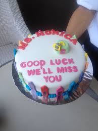Saying goodbye to a coworker can be hard at times, that's why we've summed up these amazing cake ideas to put that feeling into words. Teacher Farewell Cake Individual Class Names Around The Side Of The Cake And An Abc Cube And Bumble Bee Atop Farewell Cake Cake Desserts