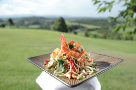 In large bowl, whisk together lime juice, sugar, olive oil, chili sauce, fish sauce and fresh chili. Thai Style Green Mango And Papaya Salad With Lightly Spiced Prawns Lyndeymilan Com