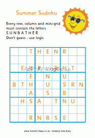 Puzzle the mind with three different versions. Summer Word Sudoku Difficult